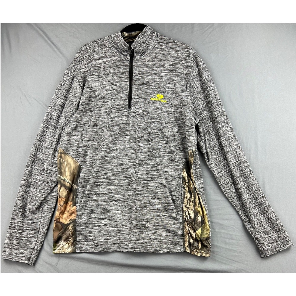 Mossy Oak Quarter Zip Pullover Mens Large Gray Space Dye Camo Trim Excellent